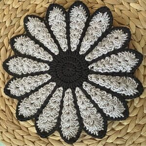 Black and Grey Crochet Flower Potholder